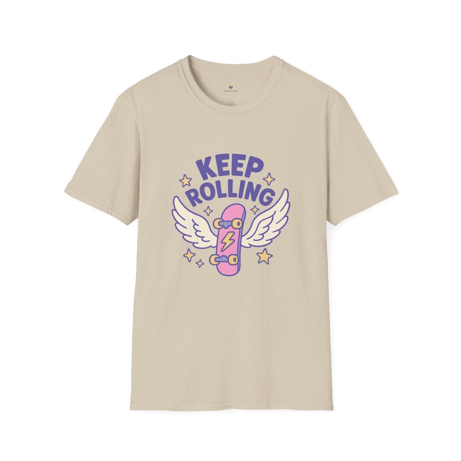 T-shirt Unisexe – “Keep Rolling” Skateboard Ailé Pastel et Design Cute Motivant – Image 3