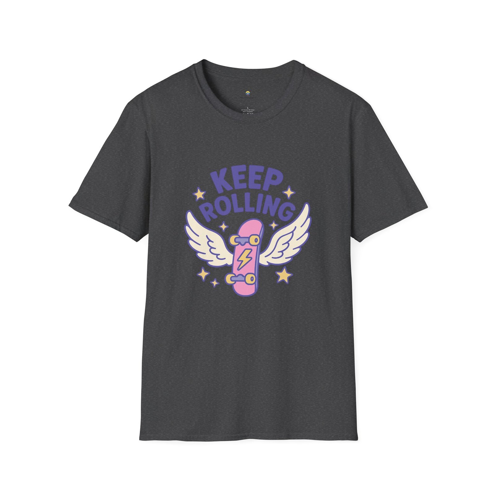 T-shirt Unisexe – “Keep Rolling” Skateboard Ailé Pastel et Design Cute Motivant – Image 10