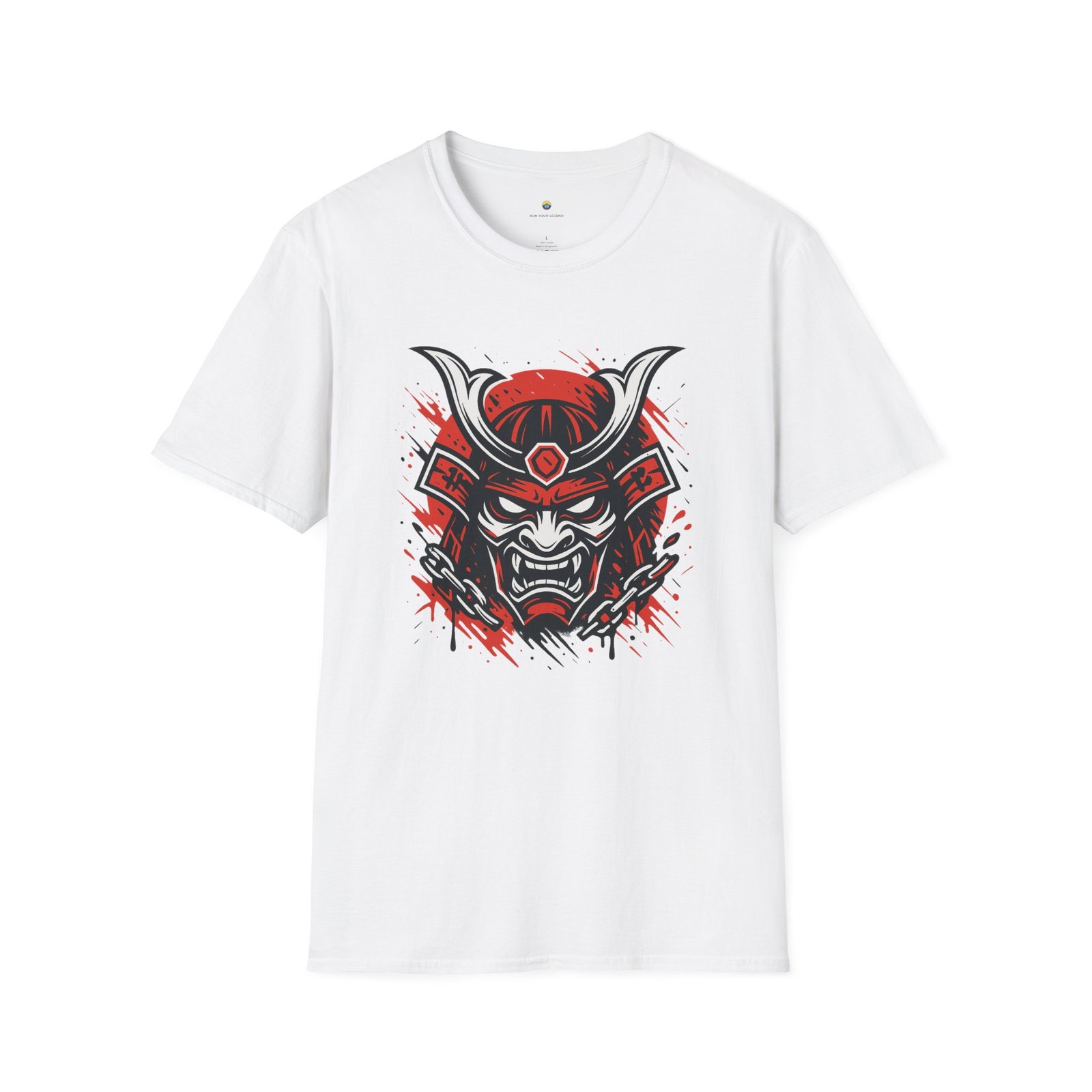 T-shirt Unisexe Masque Samouraï Démon – Oni Japonais, Style Tattoo et Chaînes