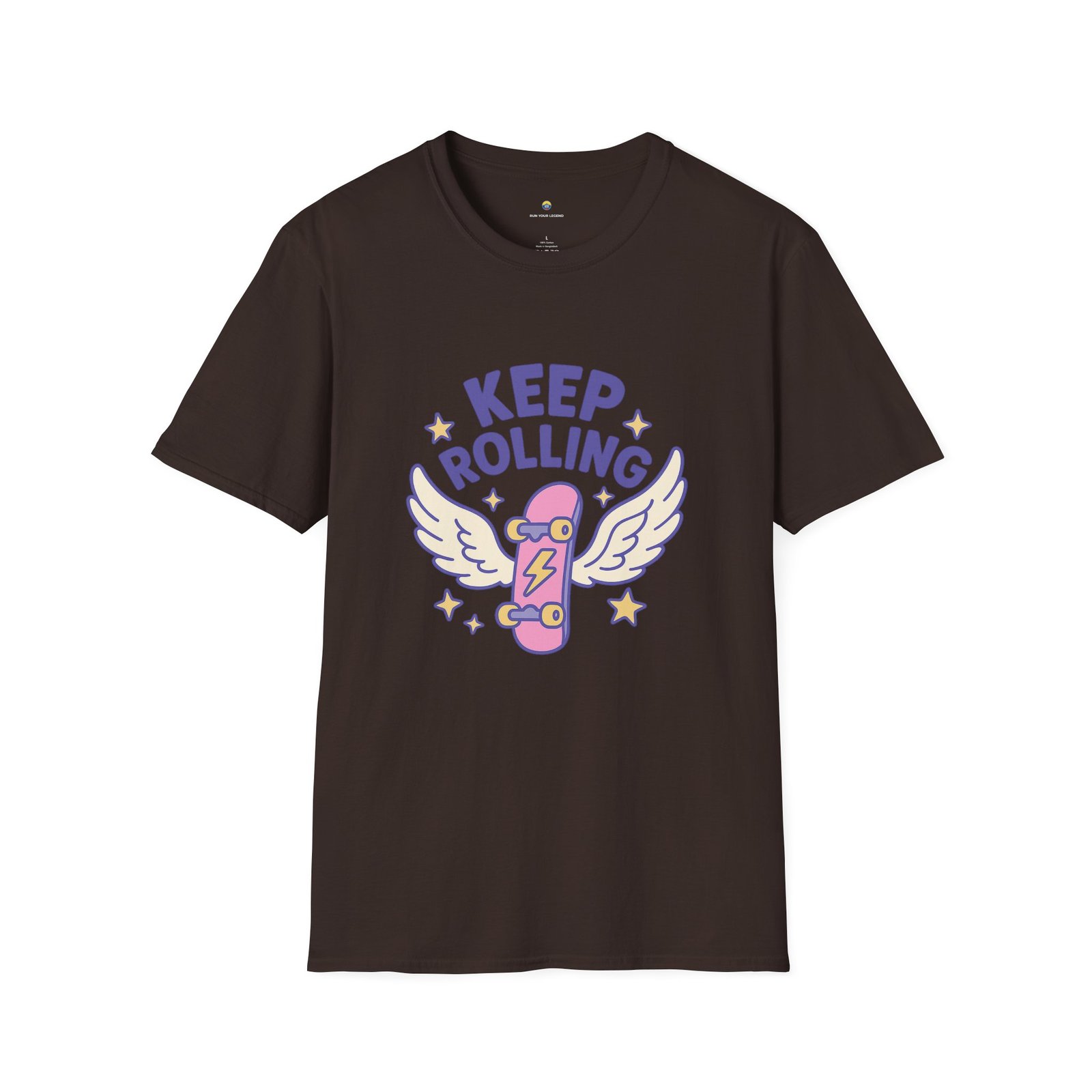 T-shirt Unisexe – “Keep Rolling” Skateboard Ailé Pastel et Design Cute Motivant – Image 5