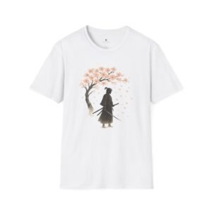 T-shirt Unisexe Samouraï Sakura – Guerrier Japonais sous Cerisier en Fleurs, Art Japonais Épuré