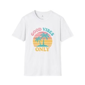 T-shirt Unisexe – “Good Vibes Only” Design Vintage Sunset et Palmiers Tropicaux