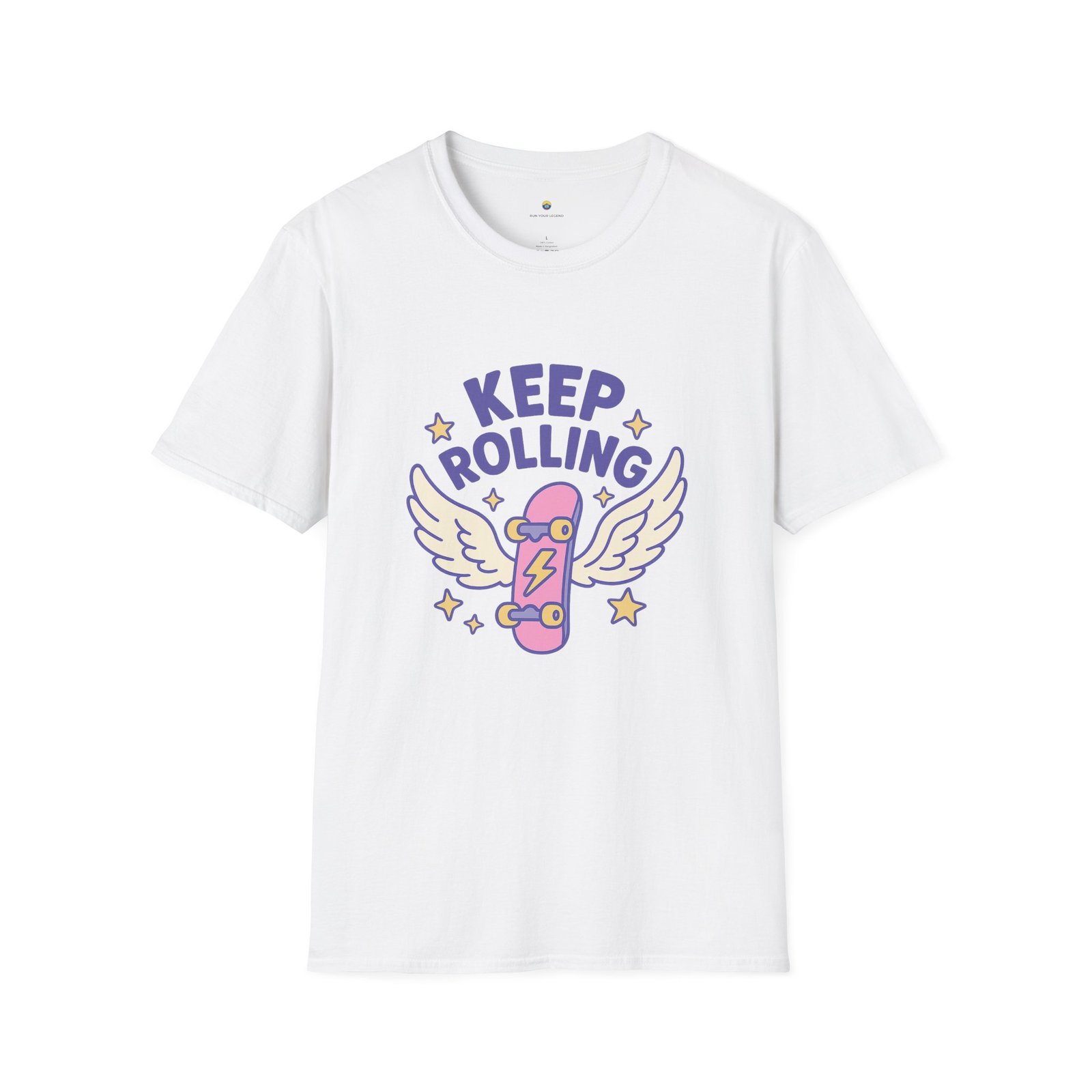 T-shirt Unisexe – “Keep Rolling” Skateboard Ailé Pastel et Design Cute Motivant