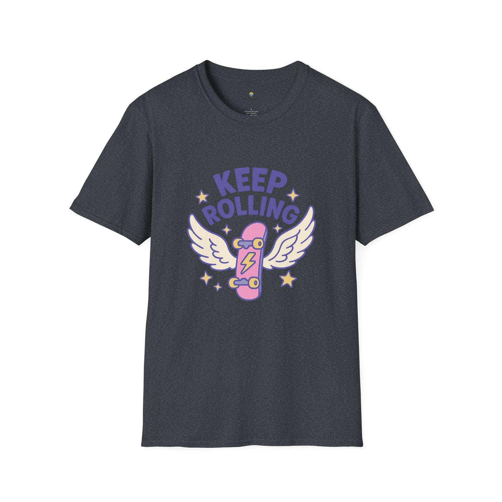 T-shirt Unisexe – “Keep Rolling” Skateboard Ailé Pastel et Design Cute Motivant – Image 13