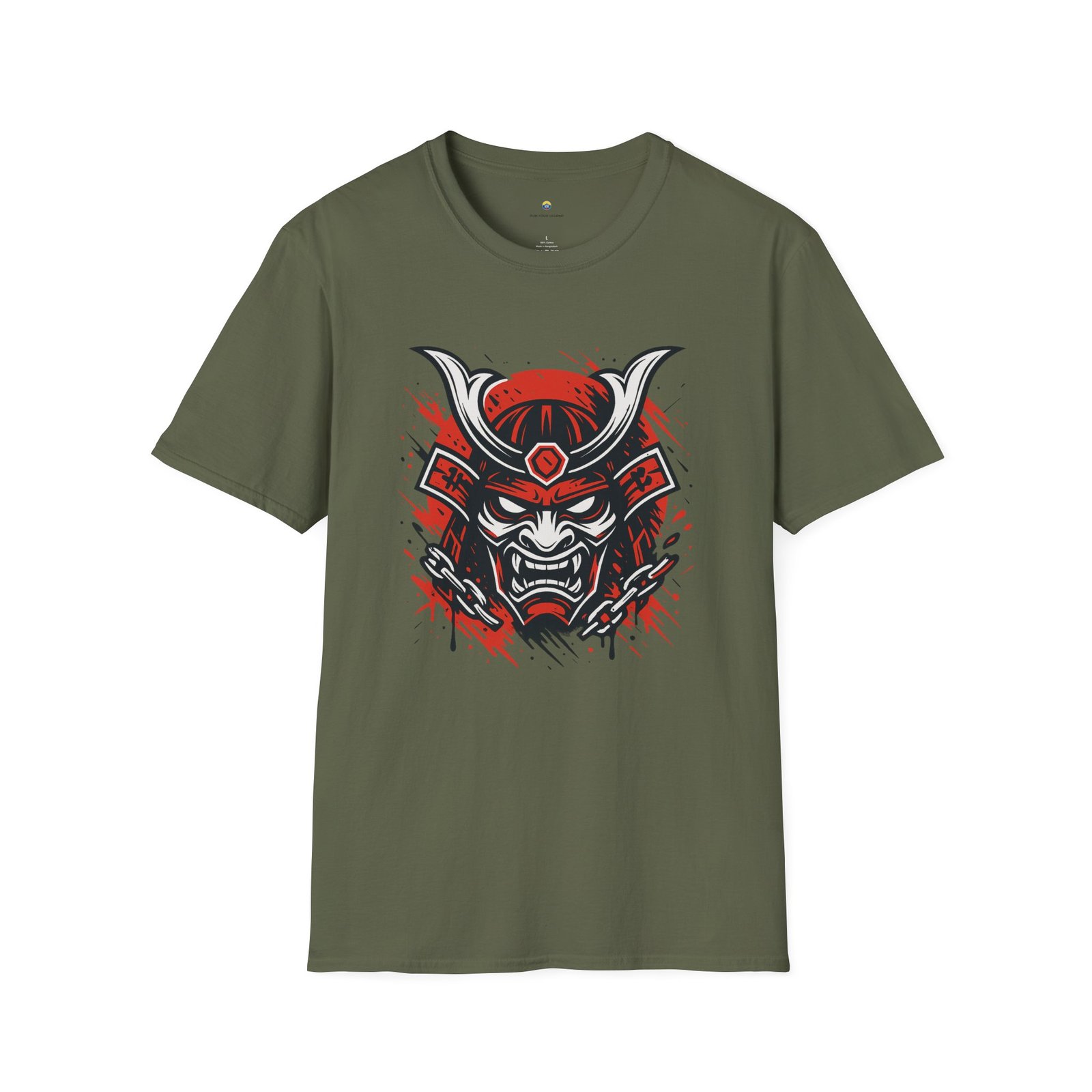 T-shirt Unisexe Masque Samouraï Démon – Oni Japonais, Style Tattoo et Chaînes – Image 5