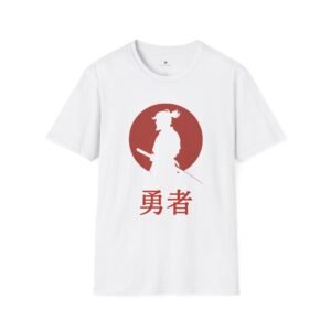 T-shirt Unisexe Samouraï Courageux – Silhouette Guerrier Japonais et Kanji «勇者» (Héros)