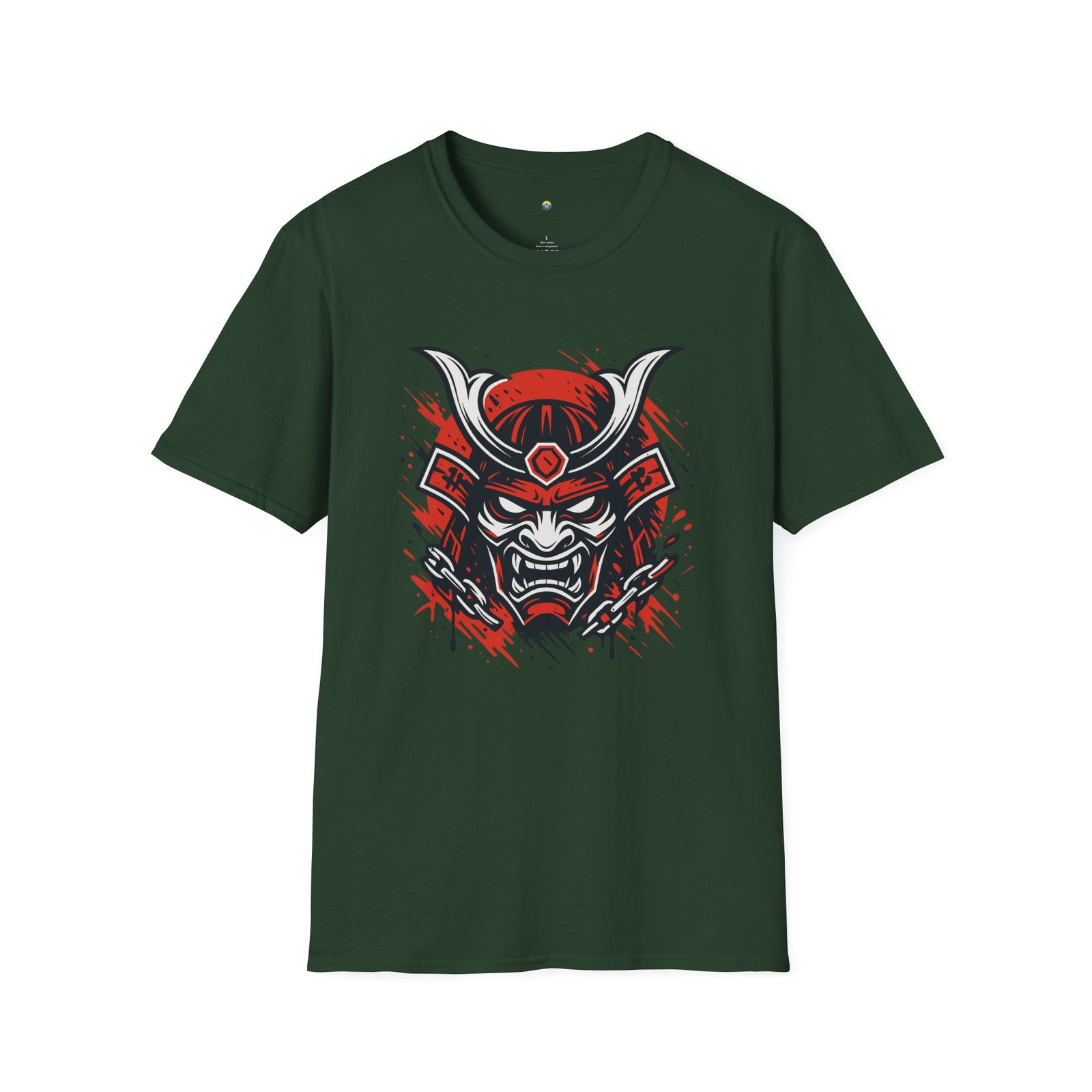 T-shirt Unisexe Masque Samouraï Démon – Oni Japonais, Style Tattoo et Chaînes – Image 6