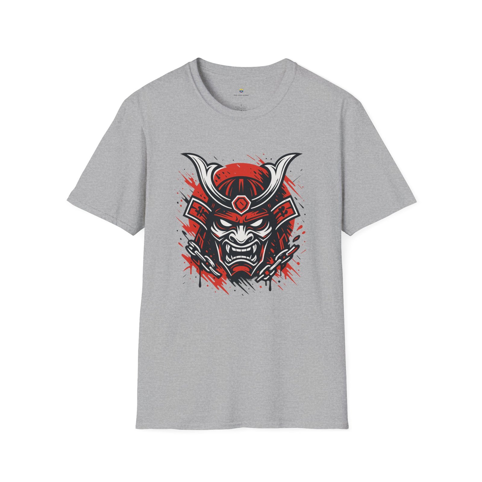 T-shirt Unisexe Masque Samouraï Démon – Oni Japonais, Style Tattoo et Chaînes – Image 3