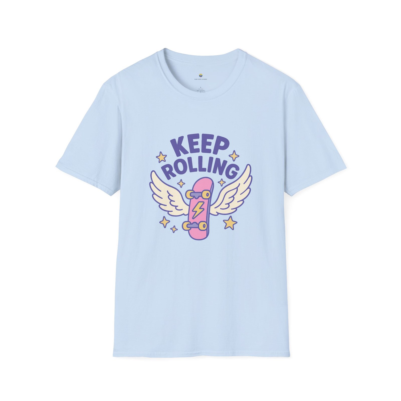 T-shirt Unisexe – “Keep Rolling” Skateboard Ailé Pastel et Design Cute Motivant – Image 12