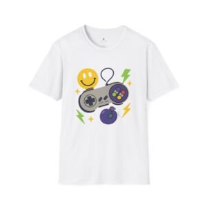 T-shirt Unisexe Gamer Retro – Manette Vintage 90s et Smiley Pop Art