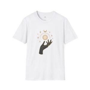 T-shirt Unisexe – Main Mystique et Lune Design Ésotérique Doré et Énergie Spirituelle