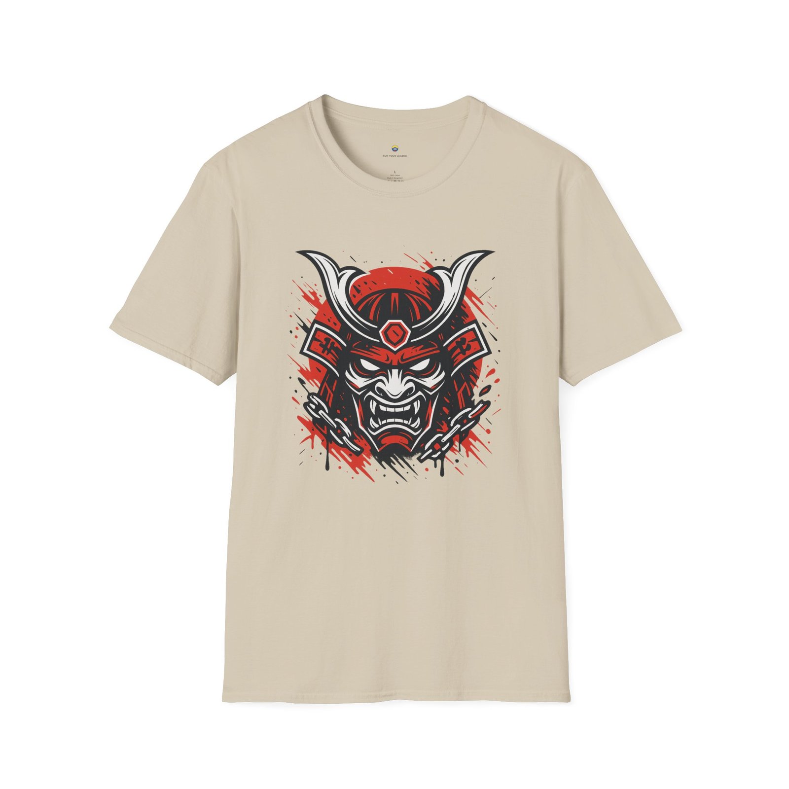 T-shirt Unisexe Masque Samouraï Démon – Oni Japonais, Style Tattoo et Chaînes – Image 2
