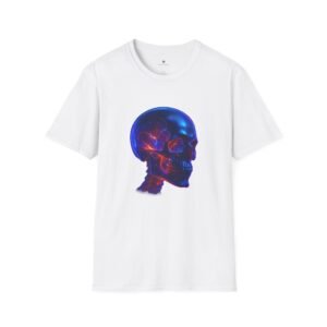 T-shirt Unisexe Neon Skull – Crâne Futuriste Bleu et Orange, Art Cyberpunk Électrique