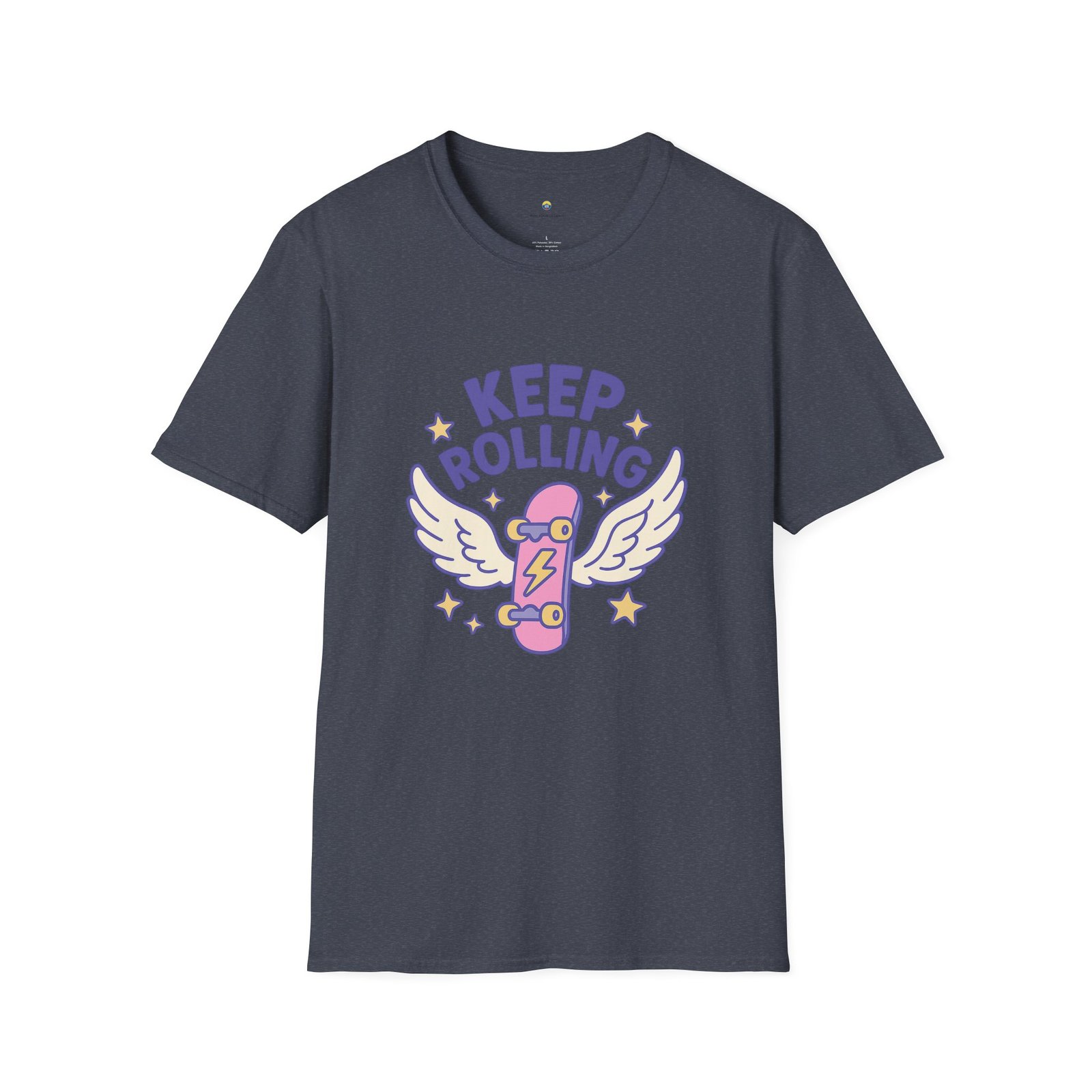 T-shirt Unisexe – “Keep Rolling” Skateboard Ailé Pastel et Design Cute Motivant – Image 14