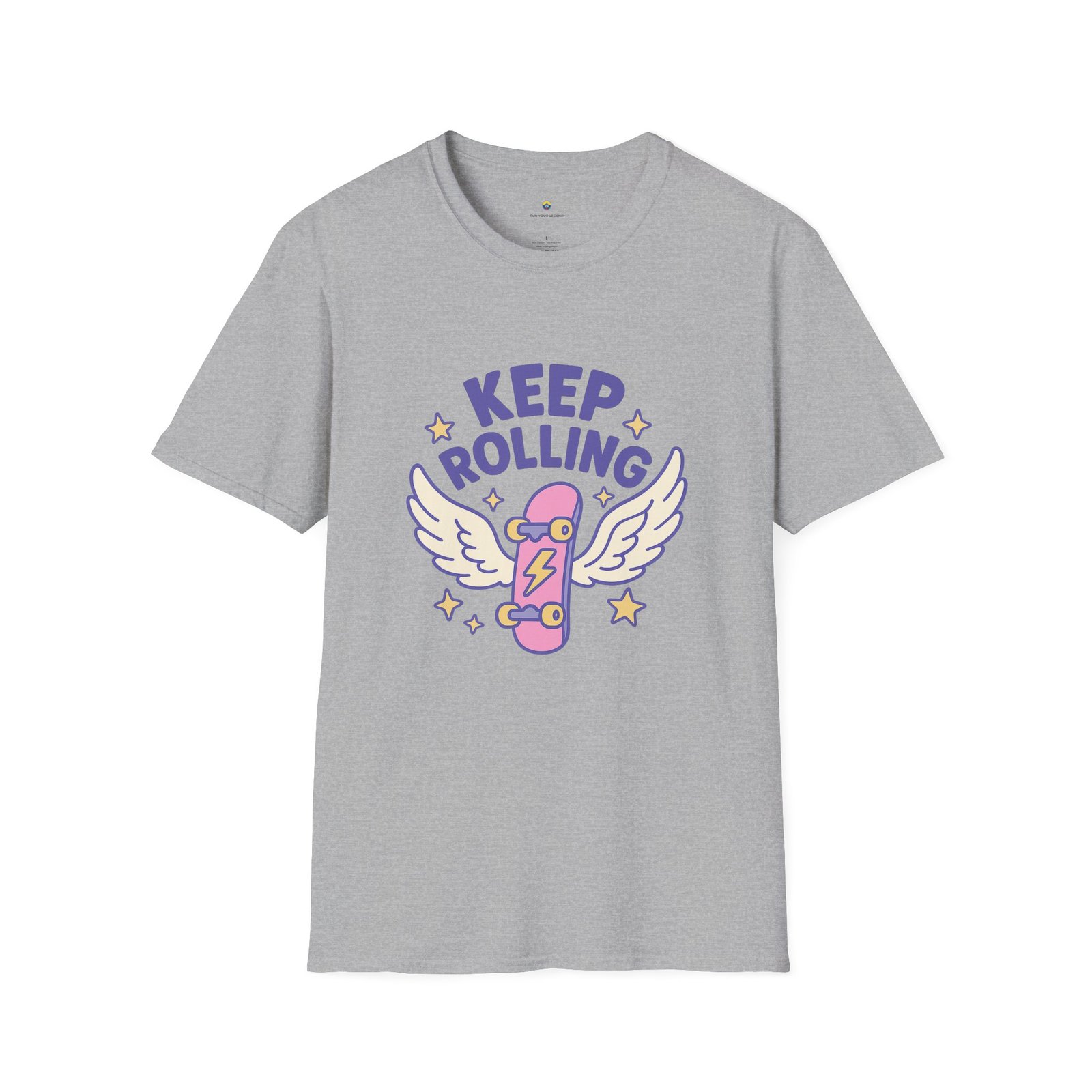 T-shirt Unisexe – “Keep Rolling” Skateboard Ailé Pastel et Design Cute Motivant – Image 4