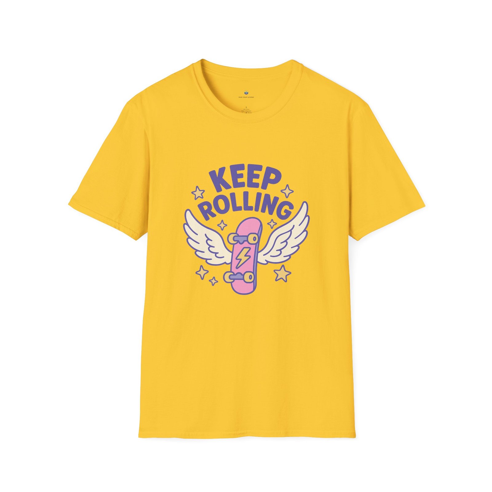 T-shirt Unisexe – “Keep Rolling” Skateboard Ailé Pastel et Design Cute Motivant – Image 6