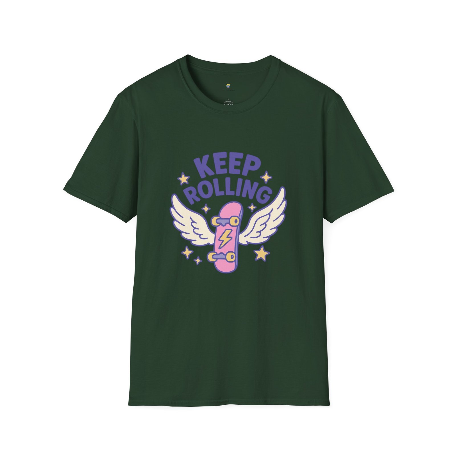 T-shirt Unisexe – “Keep Rolling” Skateboard Ailé Pastel et Design Cute Motivant – Image 8