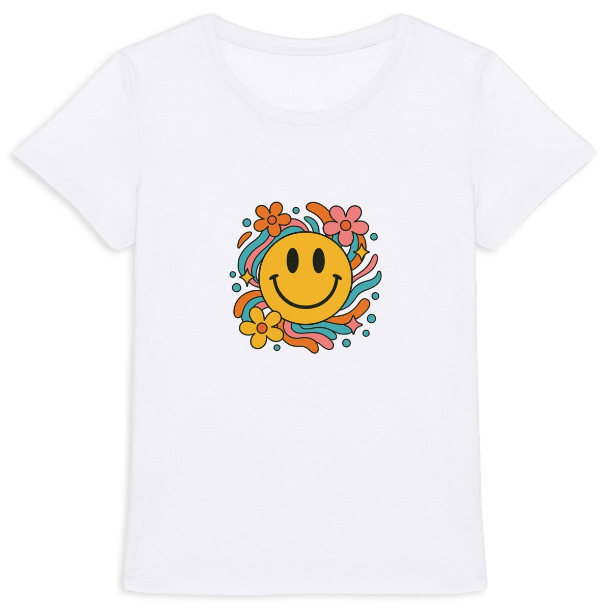 T-shirt Femme Epais : Smiley Floral pour un Look Joyeux