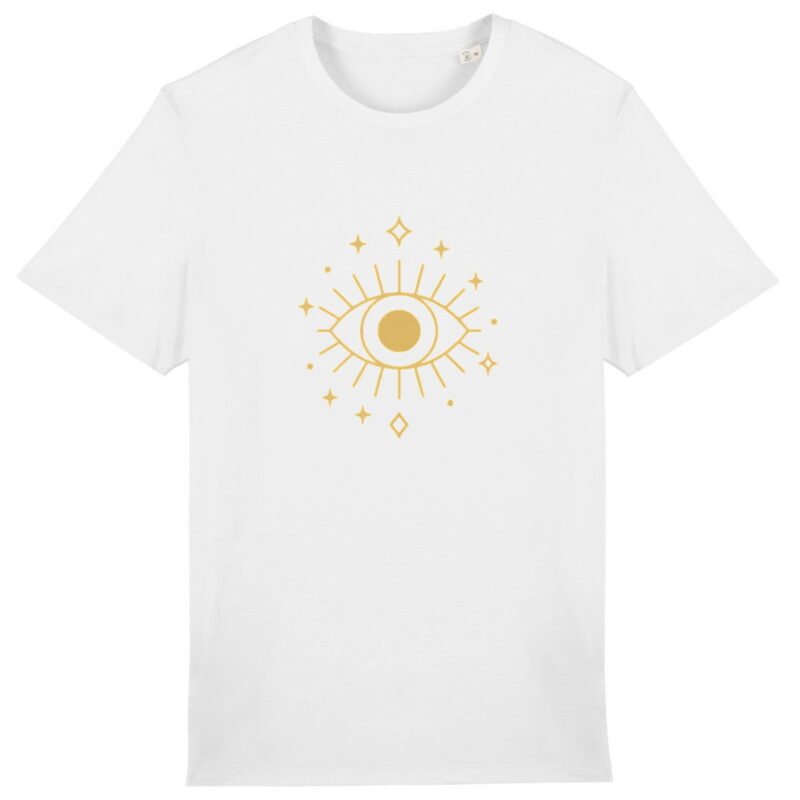 face_0_0 T-shirt Unisexe épais - L'œil doré sur motif céleste