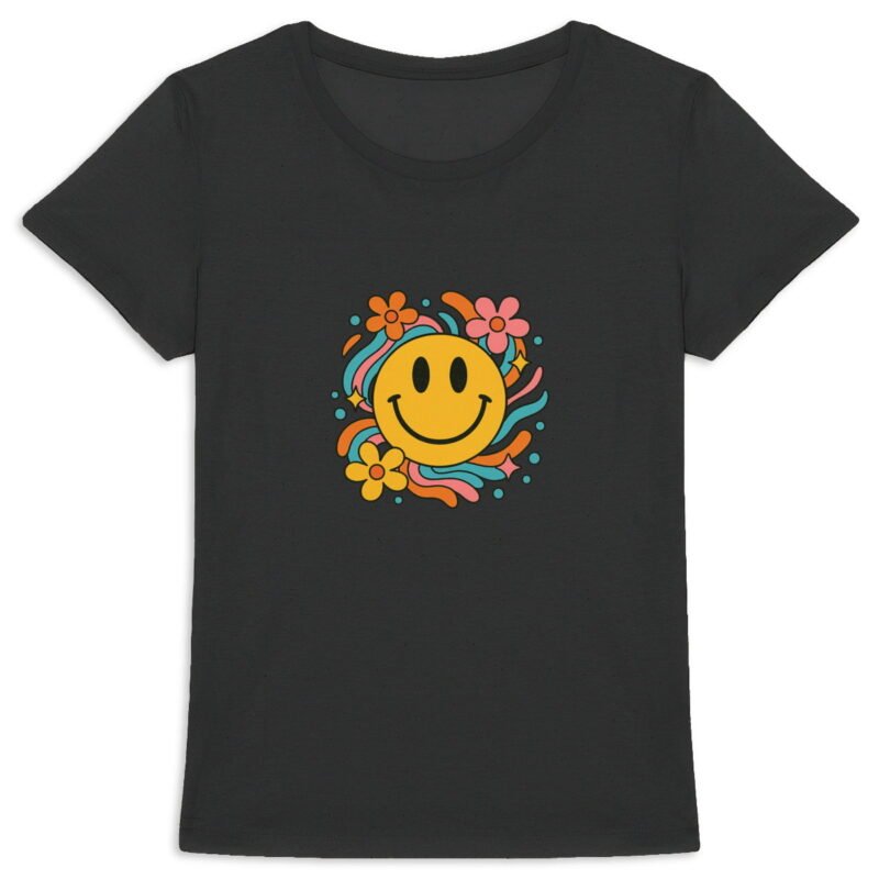 T-shirt Femme Epais : Smiley Floral pour un Look Joyeux